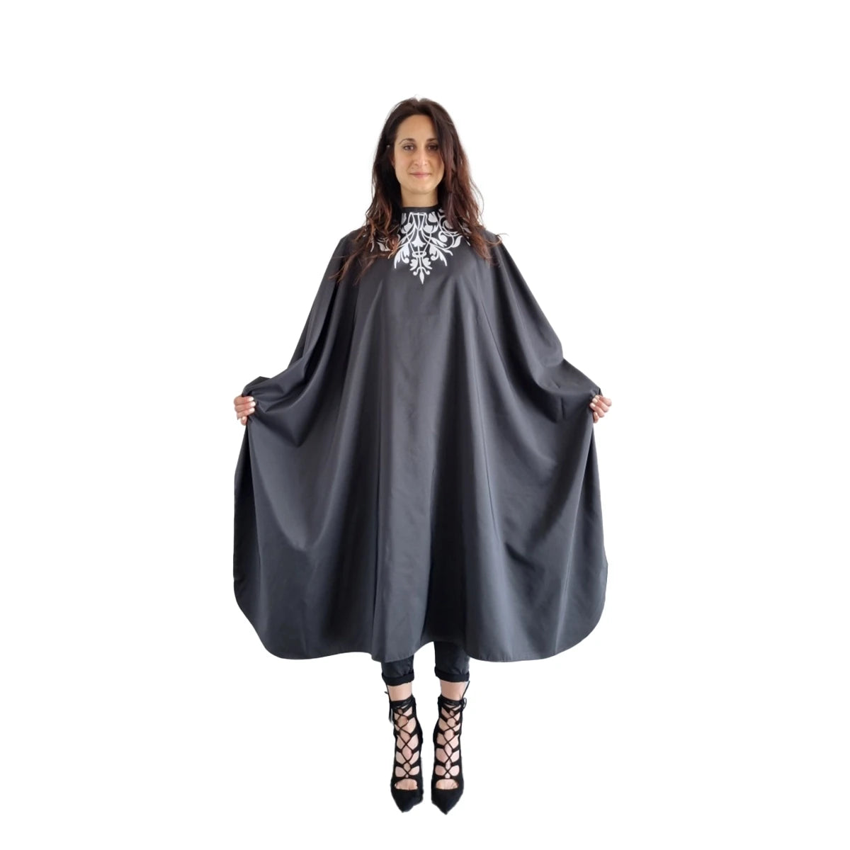 Friseurumhang mit damasziertem Muster - schwarz