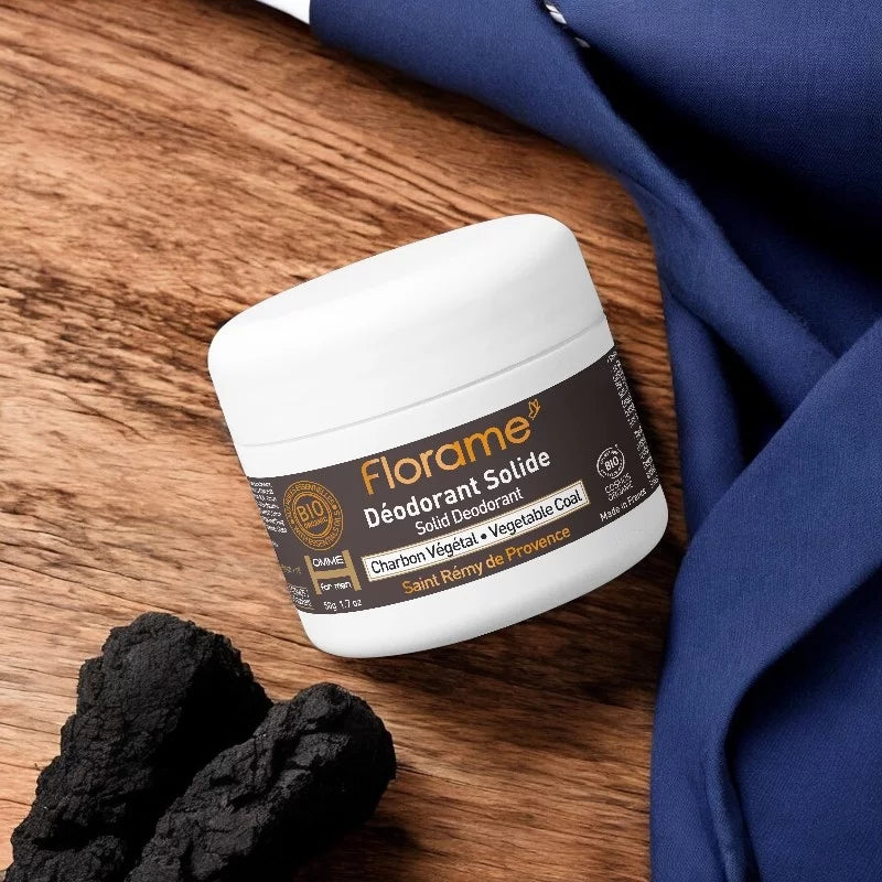 FLORAME - Solid Organic Deodorant for Men Charcoal - Eco-Friendly Freshness 🌿💪