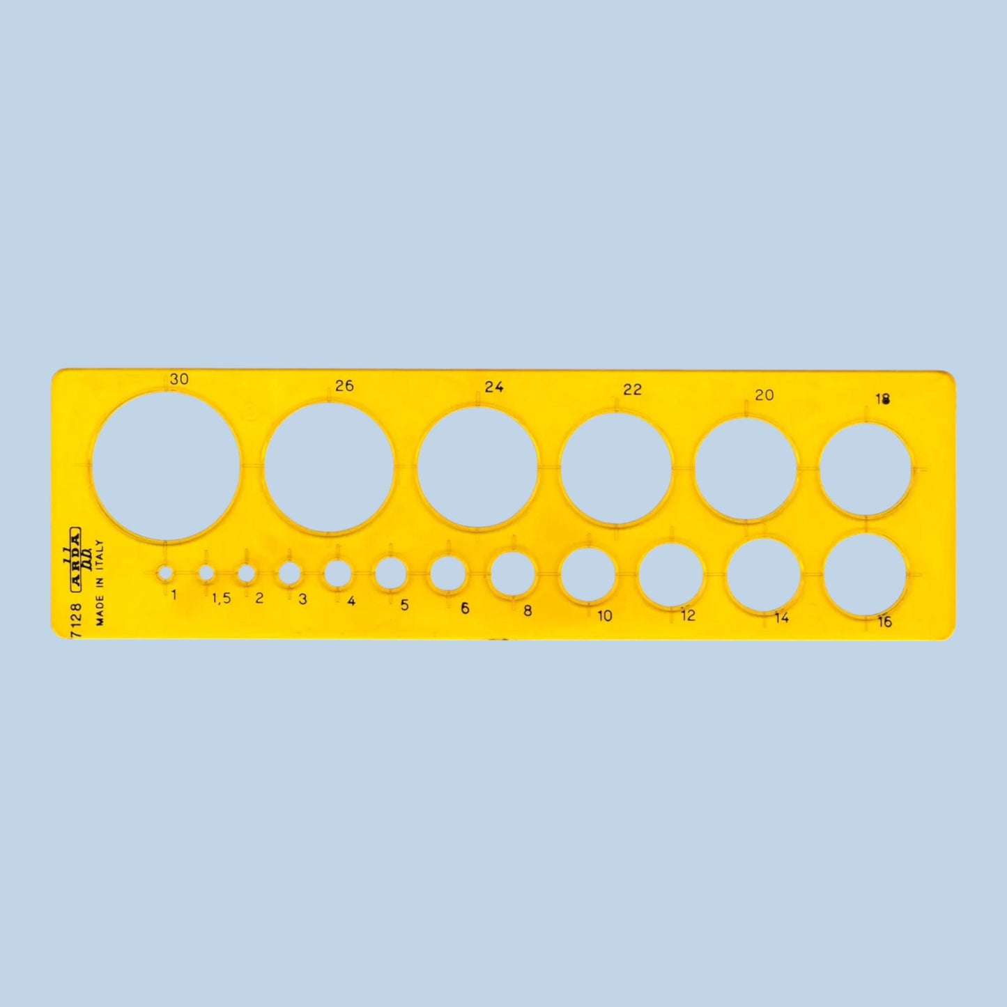 ARDA Schablone Rund 1–30 mm, Gelb-transparent