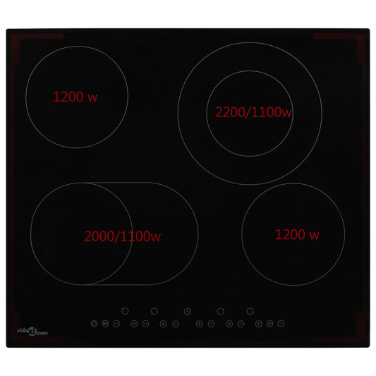 Glaskeramik-Kochfeld mit 4 Platten Touch Control 6600 W
