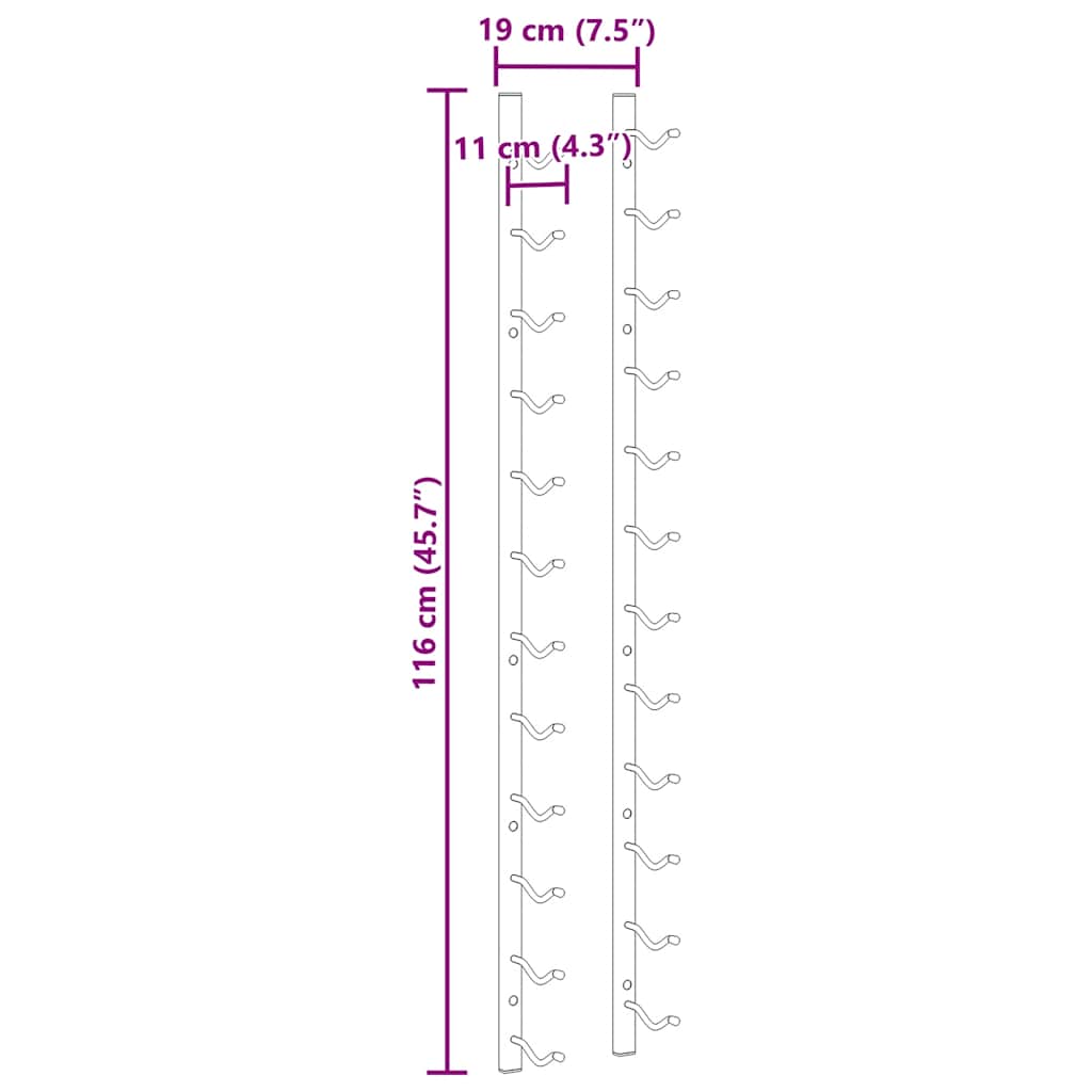 Portabottiglie da parete per 12 bottiglie, ferro nero