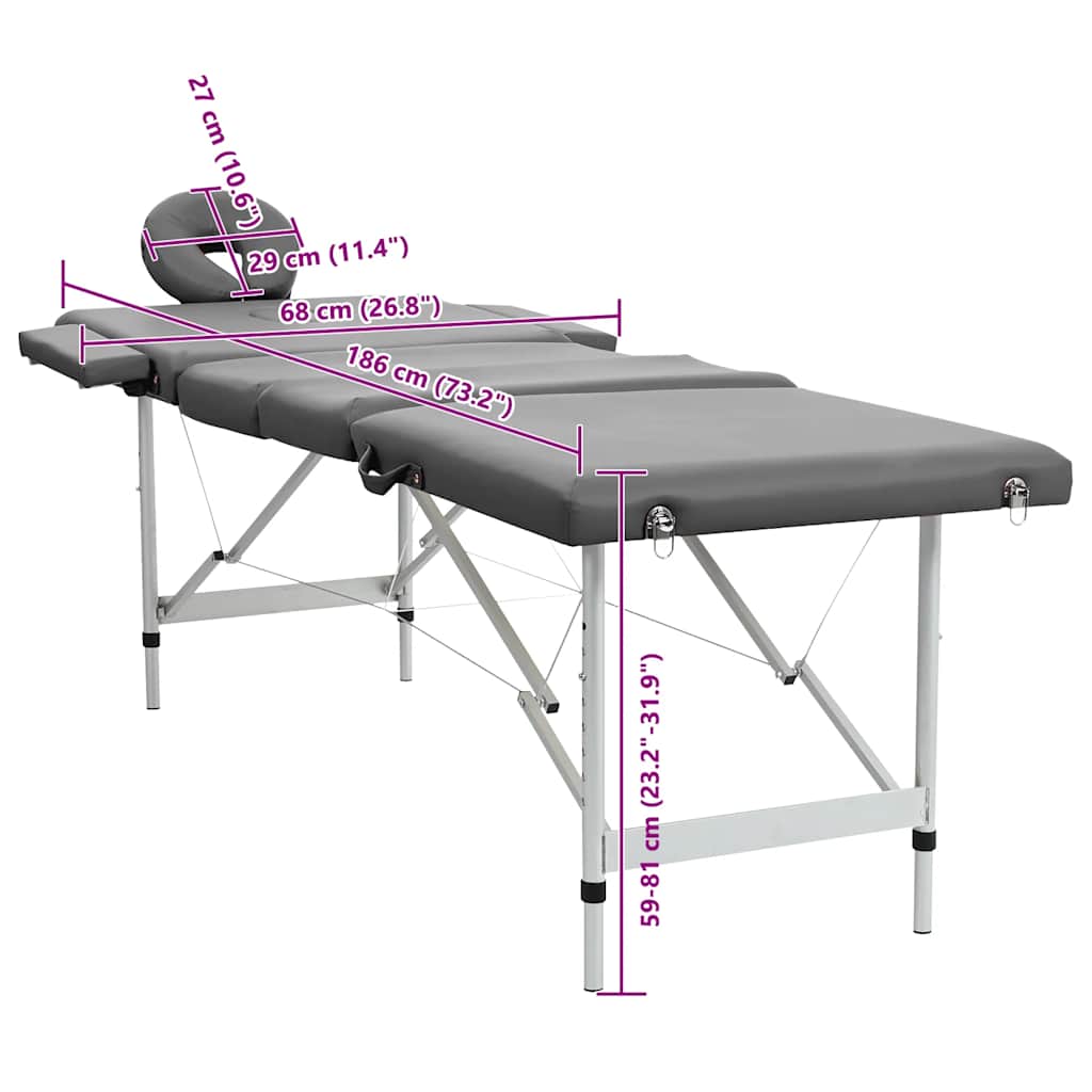 Massagetisch mit 4 Zonen Aluminiumrahmen Anthrazit 186×68 cm