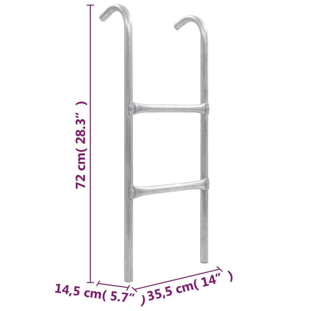 Scala per trampolino a 2 gradini, acciaio, argento, 72 cm (adatta per altezza 65 cm)