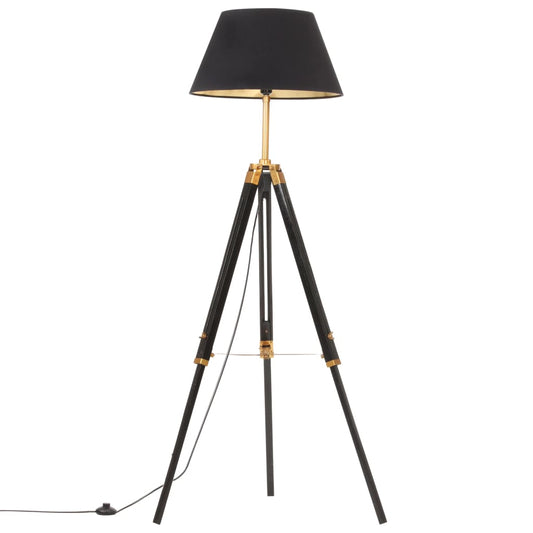 Stativlampe Schwarz und Golden Teak Massivholz 141 cm