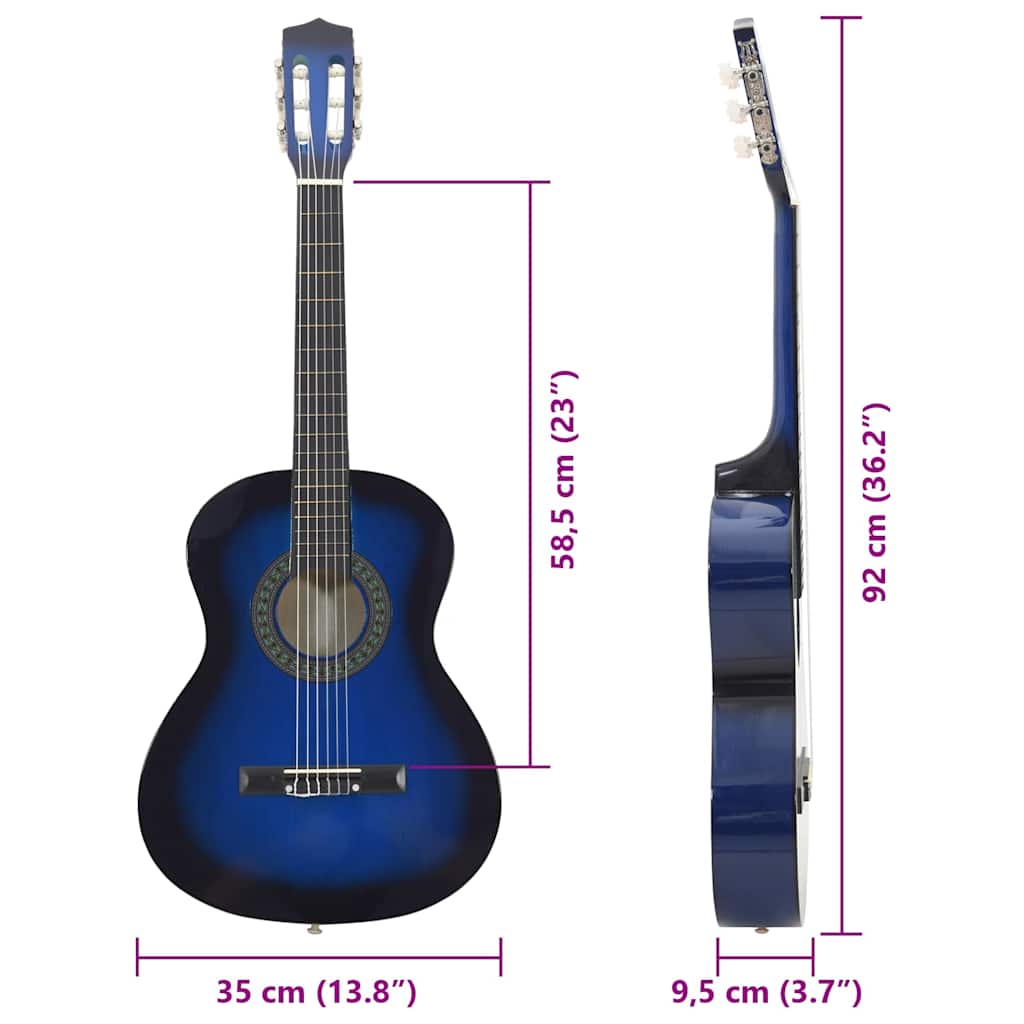 Klassikgitarre für Anfänger und Kinder Blau 3/4 36"