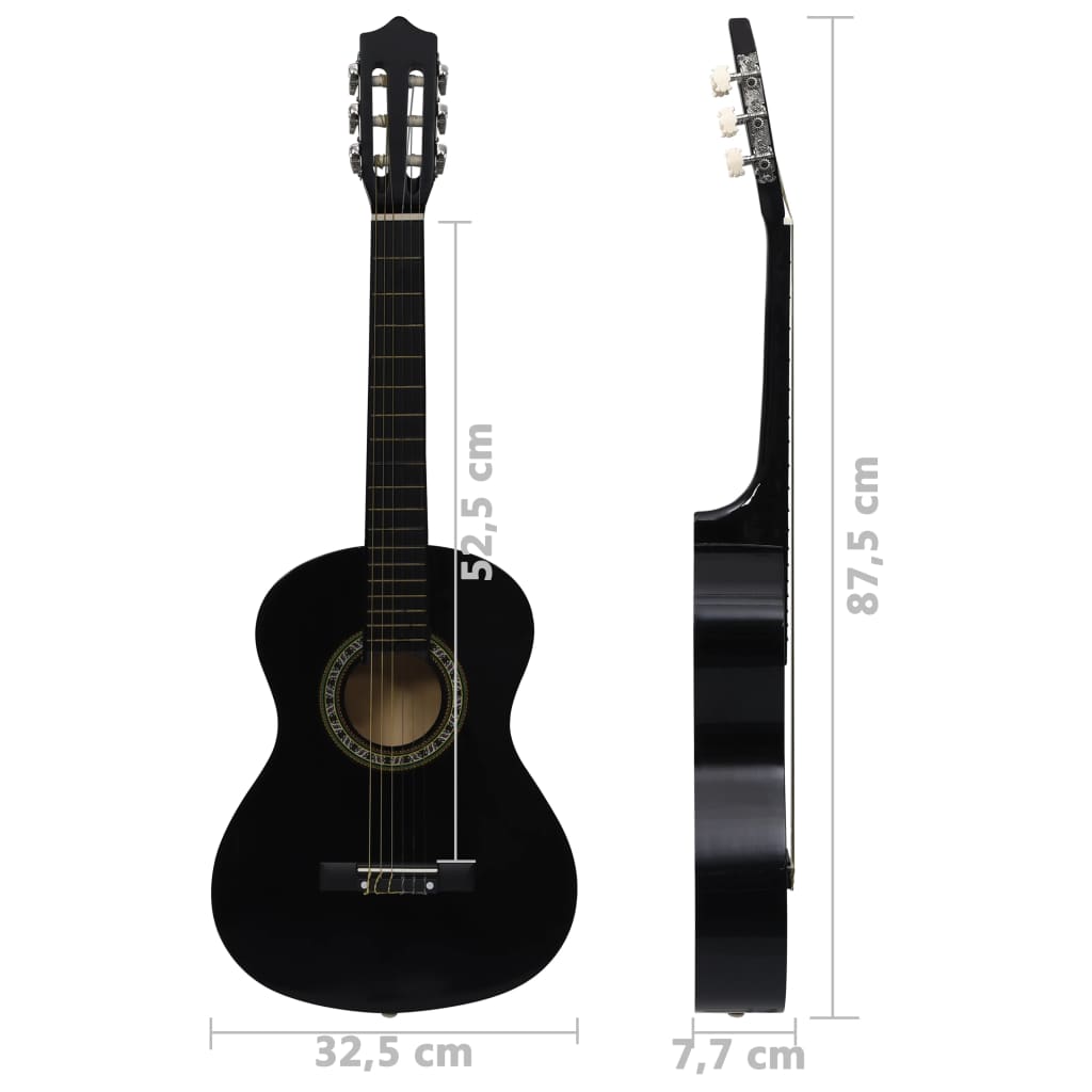 Set di chitarra classica da 8 pezzi per principianti, nero, 1/2 34"