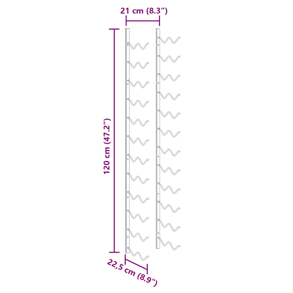 Wand-Weinregal für 24 Flaschen Schwarz Eisen