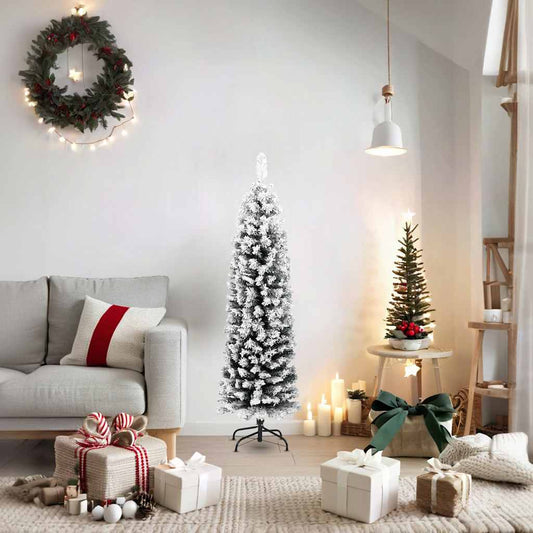 Künstlicher Weihnachtsbaum Schlank mit Schnee Grün 150 cm PVC