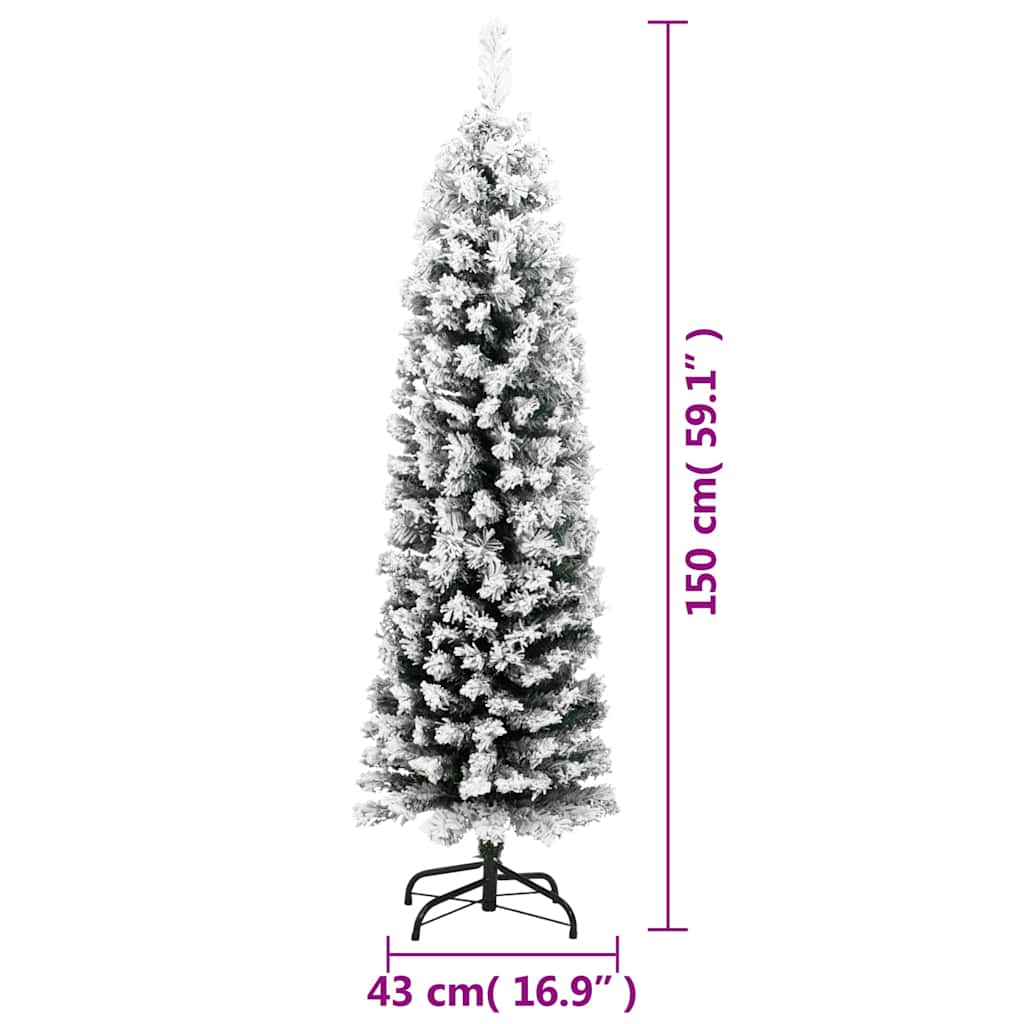 Albero di Natale artificiale, sottile con neve, verde, 150 cm, PVC