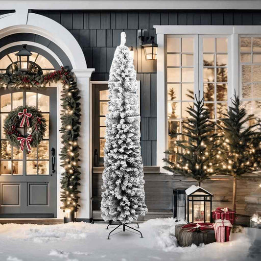 Künstlicher Weihnachtsbaum Schlank mit Schnee Grün 210 cm PVC