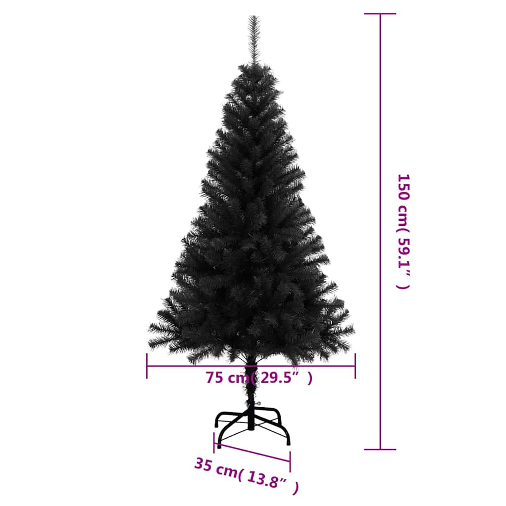 Albero di Natale artificiale con supporto, nero, 150 cm, PVC