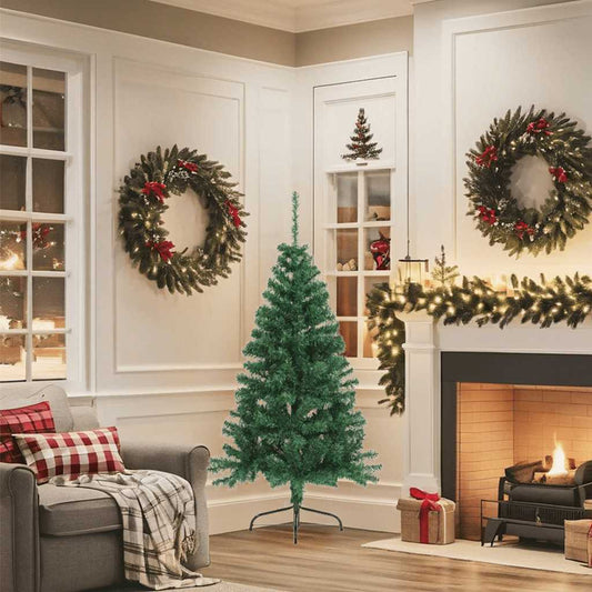 Künstlicher Halb-Weihnachtsbaum mit Ständer Grün 150 cm PVC