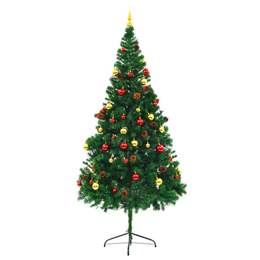 Künstlicher Weihnachtsbaum mit Beleuchtung & Kugeln Grün 210 cm