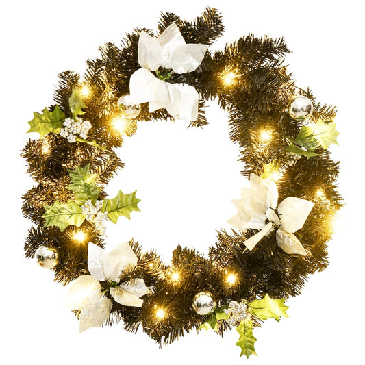 Corona di Natale con LED, nera, 60 cm, PVC