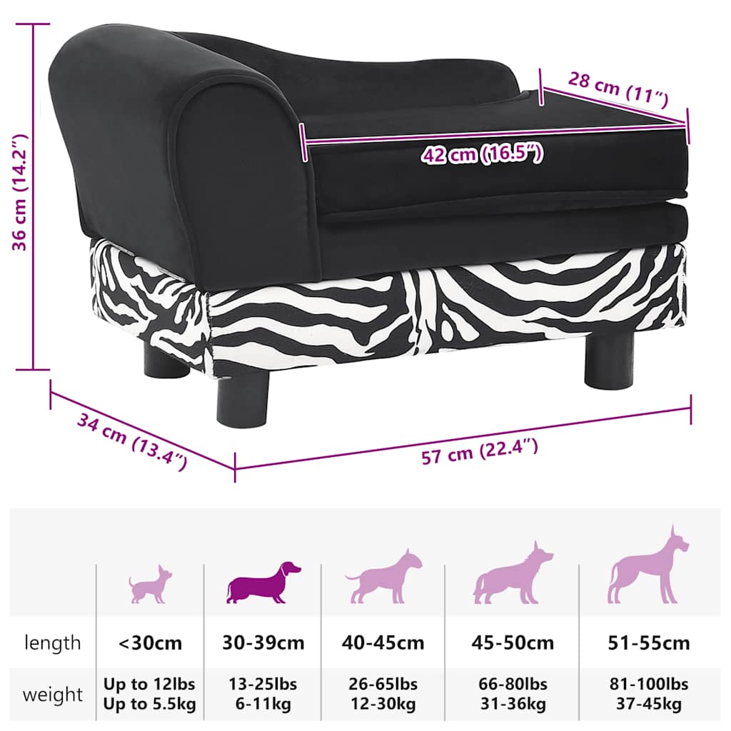 Divano per cani nero, 57x34x36 cm, peluche