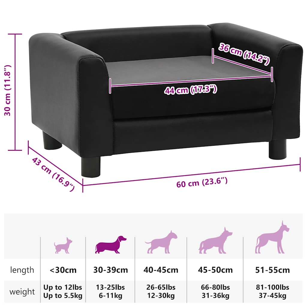 Hundesofa Schwarz 60x43x30 cm Plüsch und Kunstleder