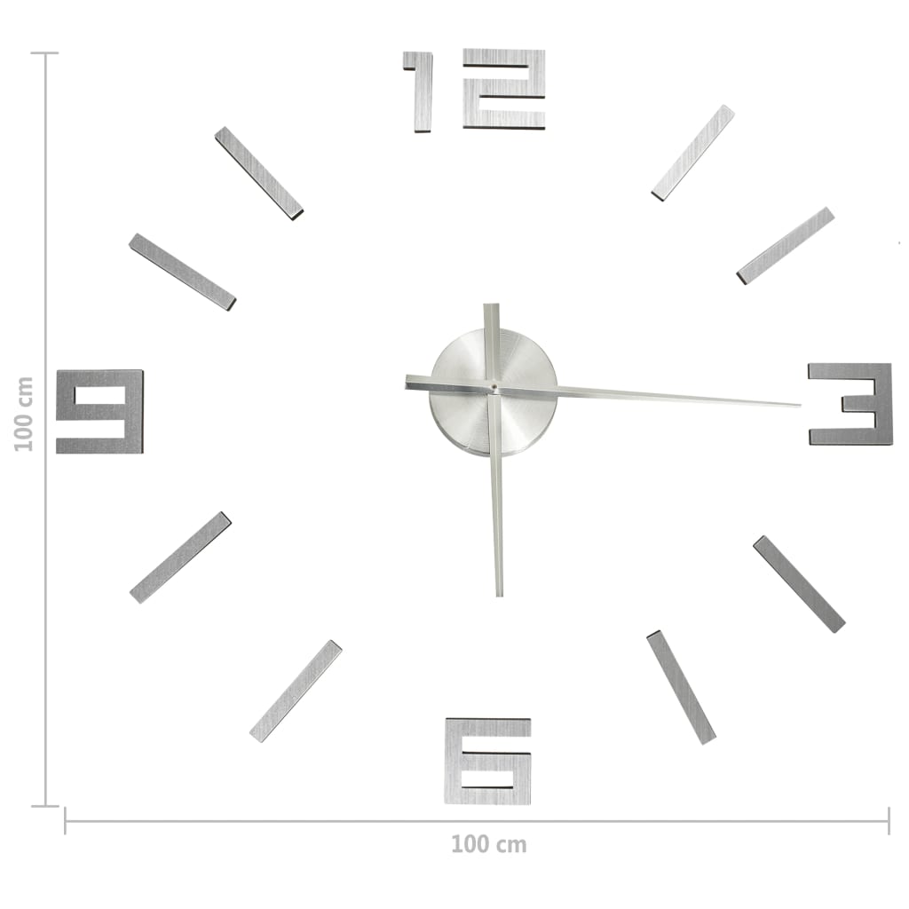 Orologio da parete 3D, design moderno, argento, 100 cm XXL