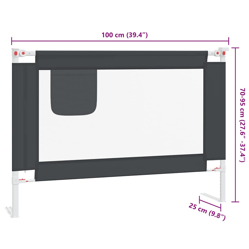 Sponda per letto per bambini, grigio scuro, 100x25 cm, tessuto