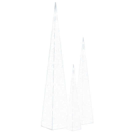 LED-Leuchtkegel-Set Acryl Deko Kaltweiß 60/90/120 cm