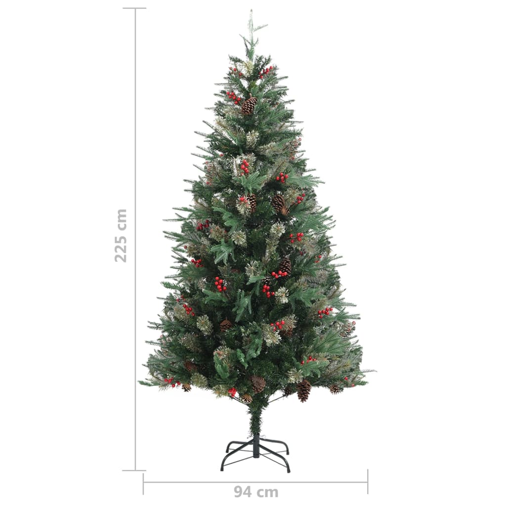 Albero di Natale con pigne, verde, 225 cm, PVC e PE