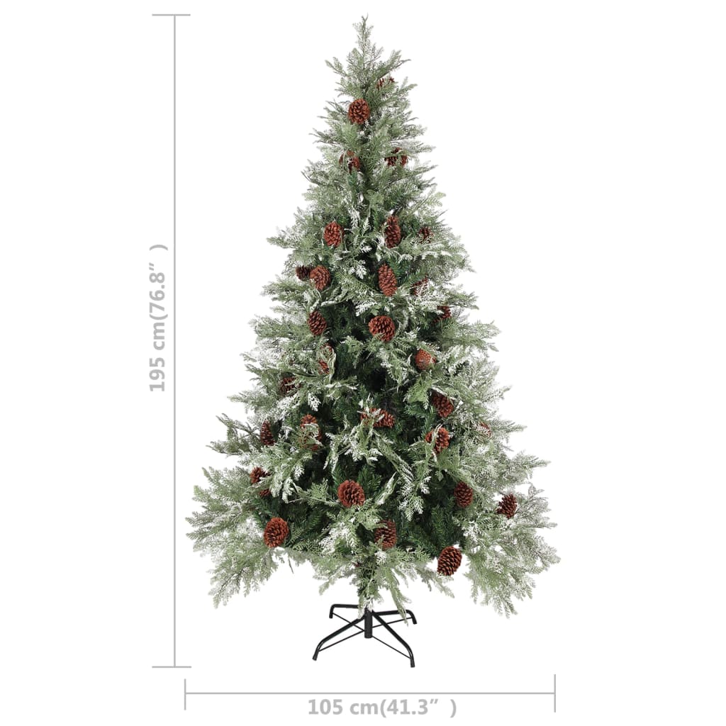 Albero di Natale con pigne, verde e bianco, 195 cm, PVC e PE