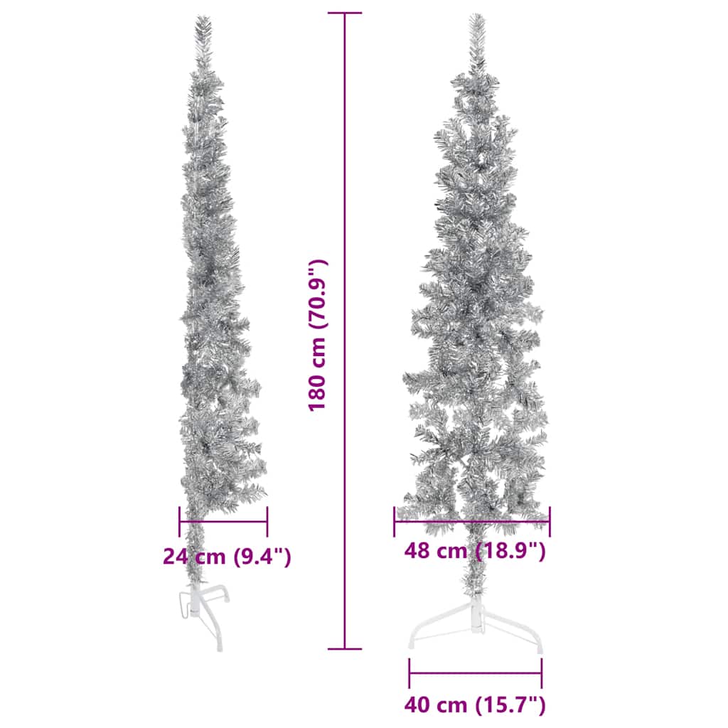 Supporto per albero di Natale artificiale sottile argento 180 cm