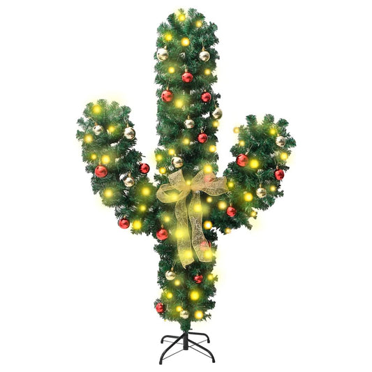 Cactus di Natale con supporto e LED, verde, 210 cm, PVC