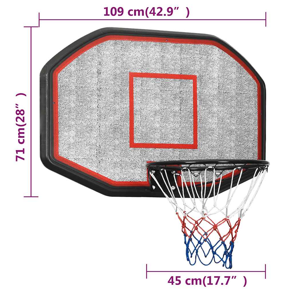 Canestro da basket, nero, 109x71x3 cm, polietilene