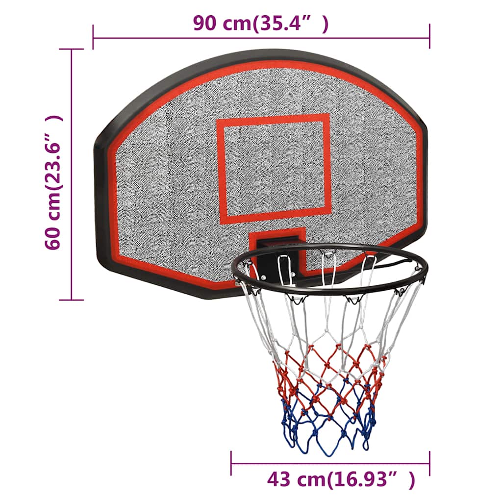 Canestro da basket, nero, 90x60x2 cm, polietilene