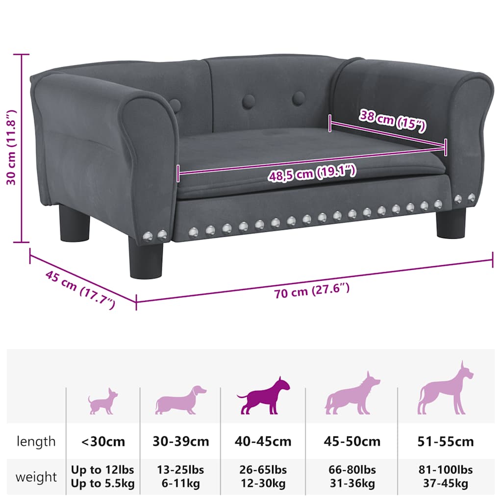 Hundebett Dunkelgrau 70x45x30 cm Samt