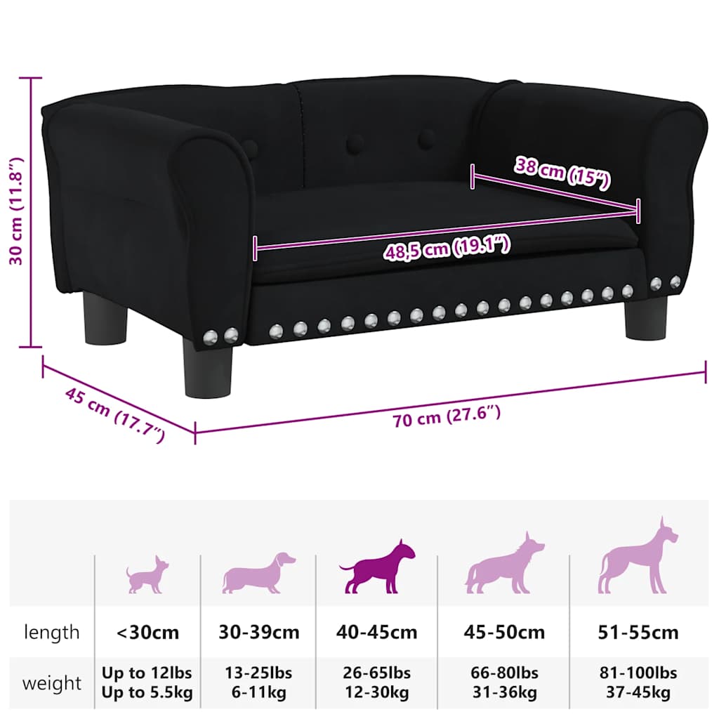 Hundebett Schwarz 70x45x30 cm Samt