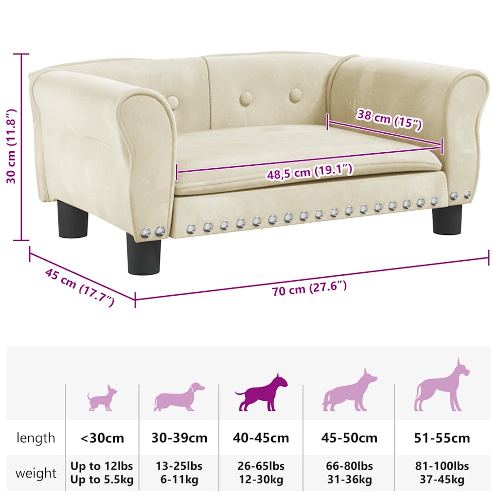 Hundebett Creme 70x45x30 cm Samt