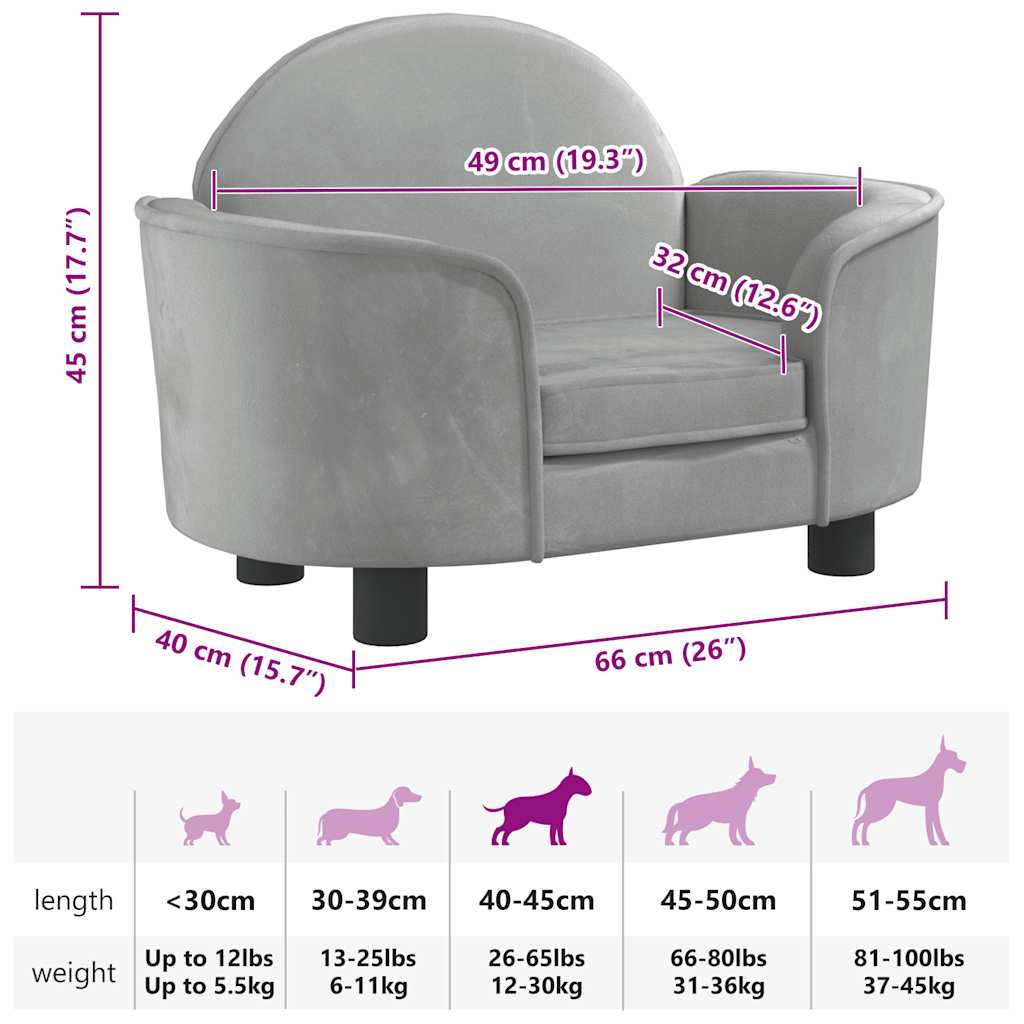 Hundebett Hellgrau 66x40x45 cm Samt