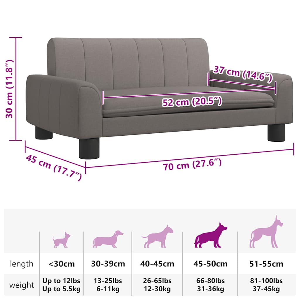 Letto per cani in tessuto color tortora 70x45x30 cm