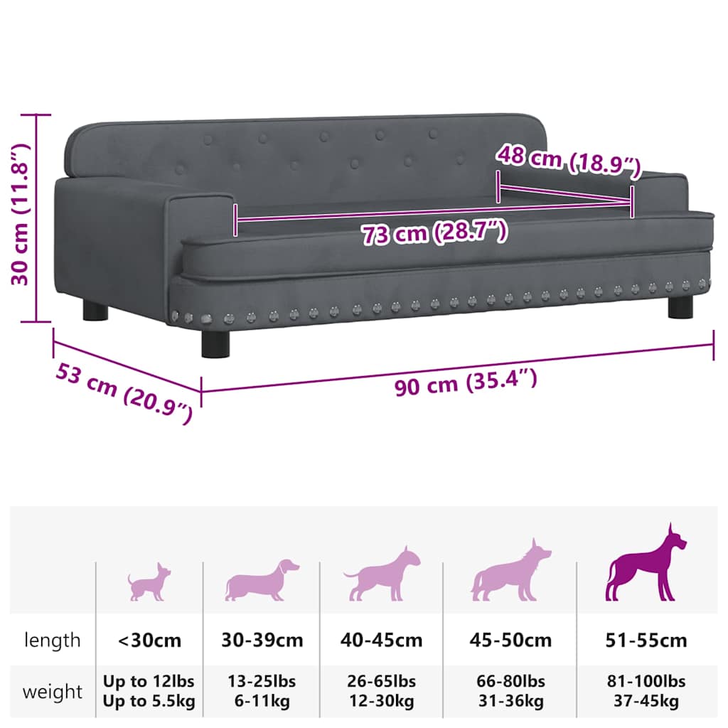 Hundebett Dunkelgrau 90x53x30 cm Samt