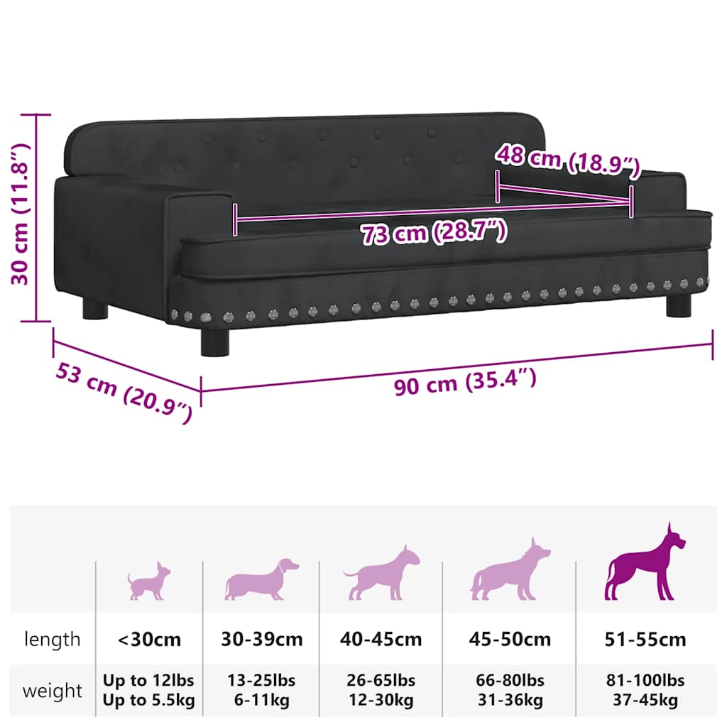Hundebett Schwarz 90x53x30 cm Samt