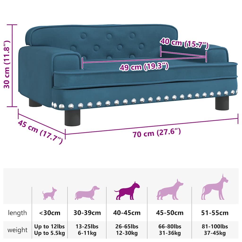 Hundebett Blau 70x45x30 cm Samt