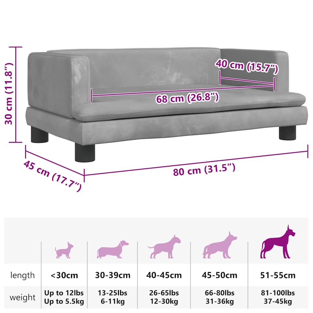 Hundebett Hellgrau 80x45x30 cm Samt