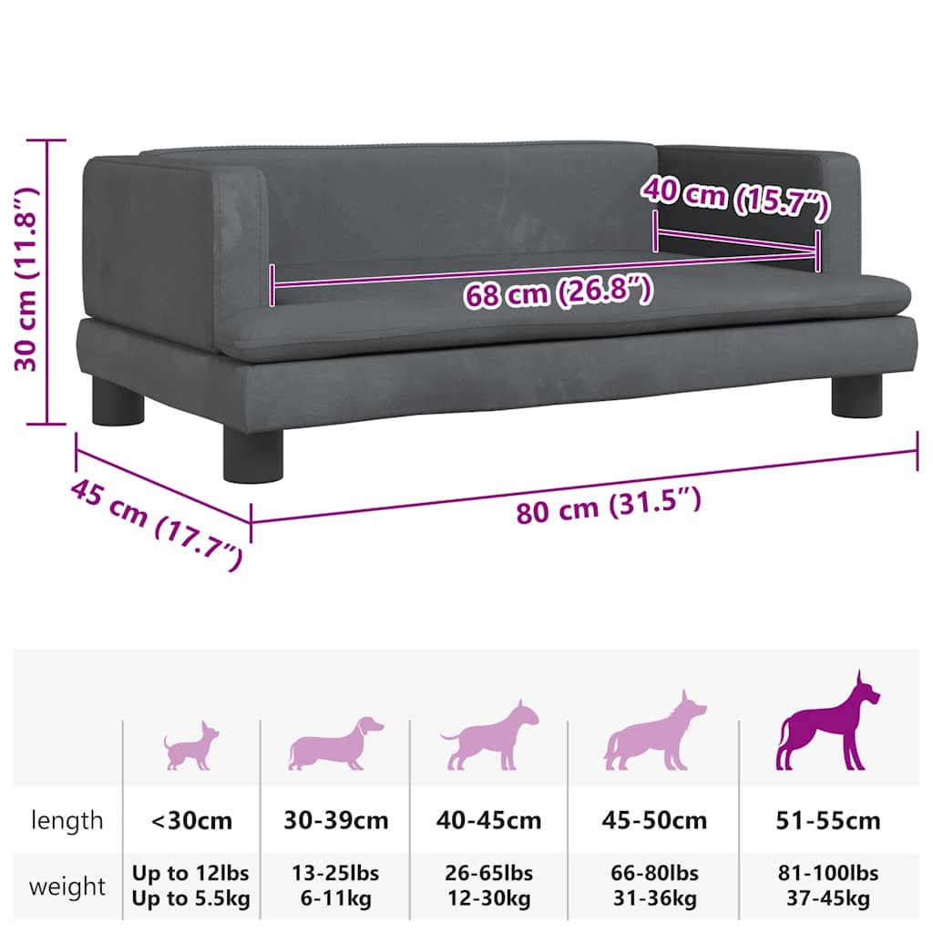 Hundebett Dunkelgrau 80x45x30 cm Samt