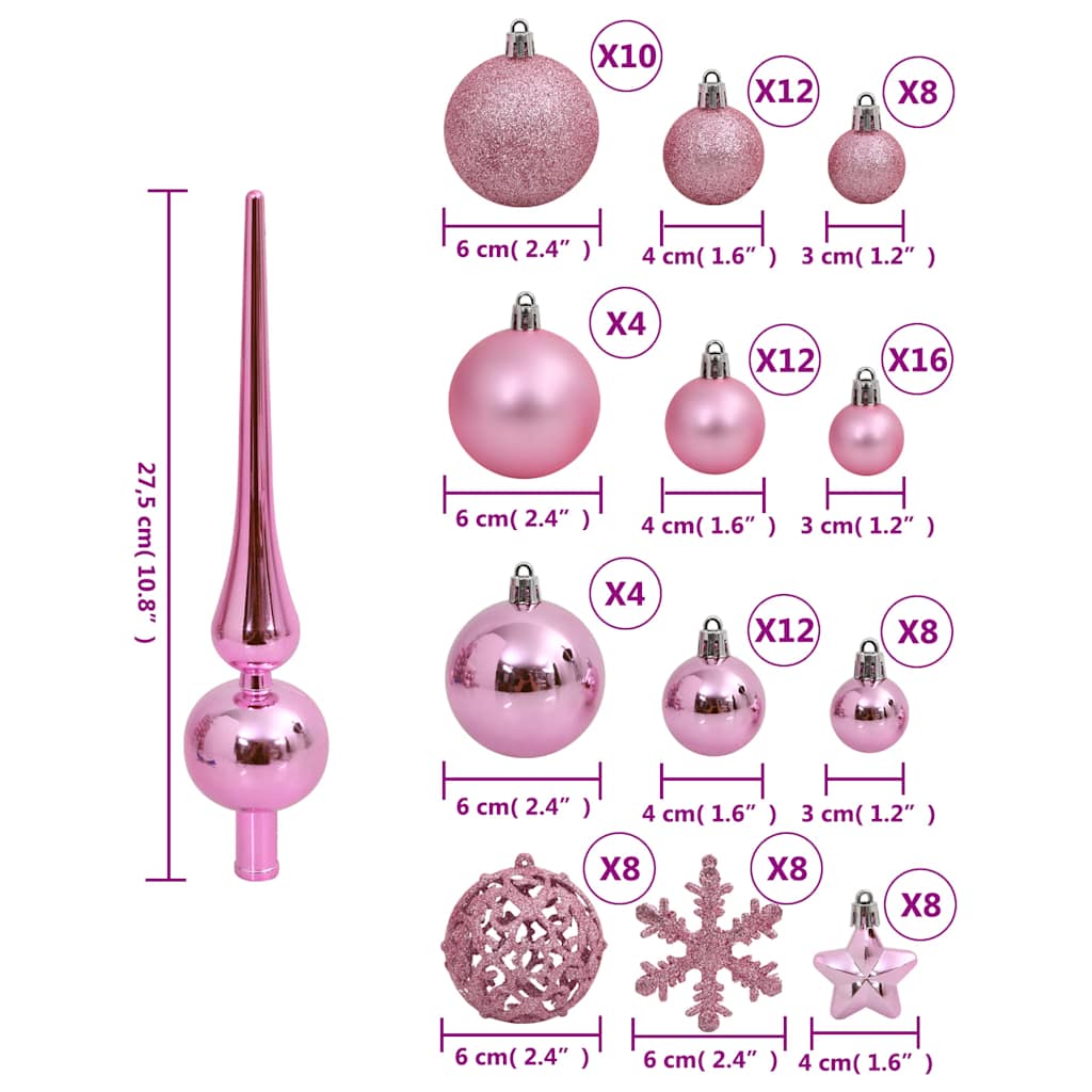 Set di palline di Natale da 111 pezzi, polistirolo rosa