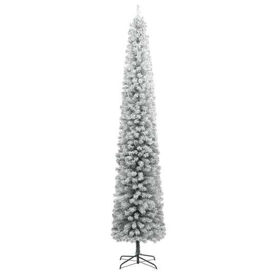 Albero di Natale sottile con supporto, innevato, 300 cm, PVC