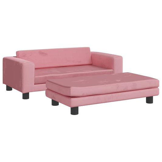 Kindersofa mit Hocker Rosa 100x50x30 cm Samt