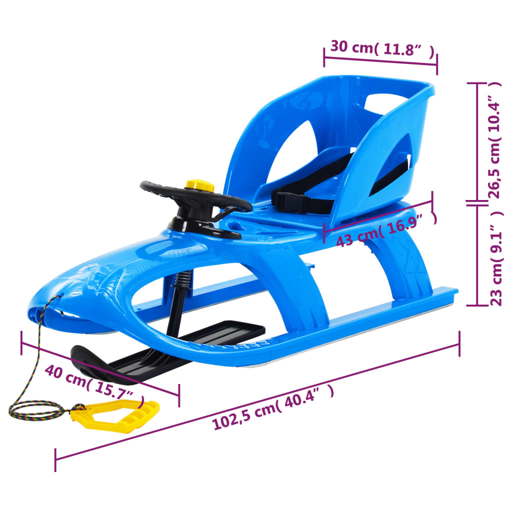 Schlitten mit Sitz und Lenkrad Blau 102,5x40x23 cm Polypropylen