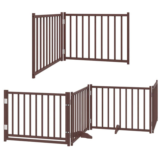 10-tlg. Hundetor mit Tür Faltbar Braun 800 cm Pappelholz