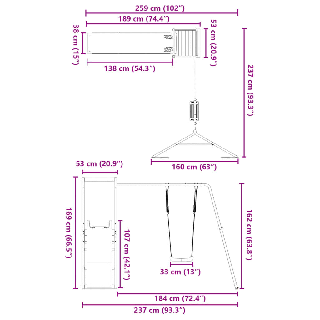 Torre da gioco in legno di pino impregnato