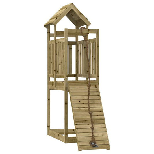 Torre da gioco con parete da arrampicata, realizzata in legno di pino impregnato