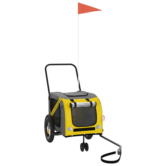 Rimorchio per bicicletta per cani, giallo e nero, tessuto Oxford e ferro