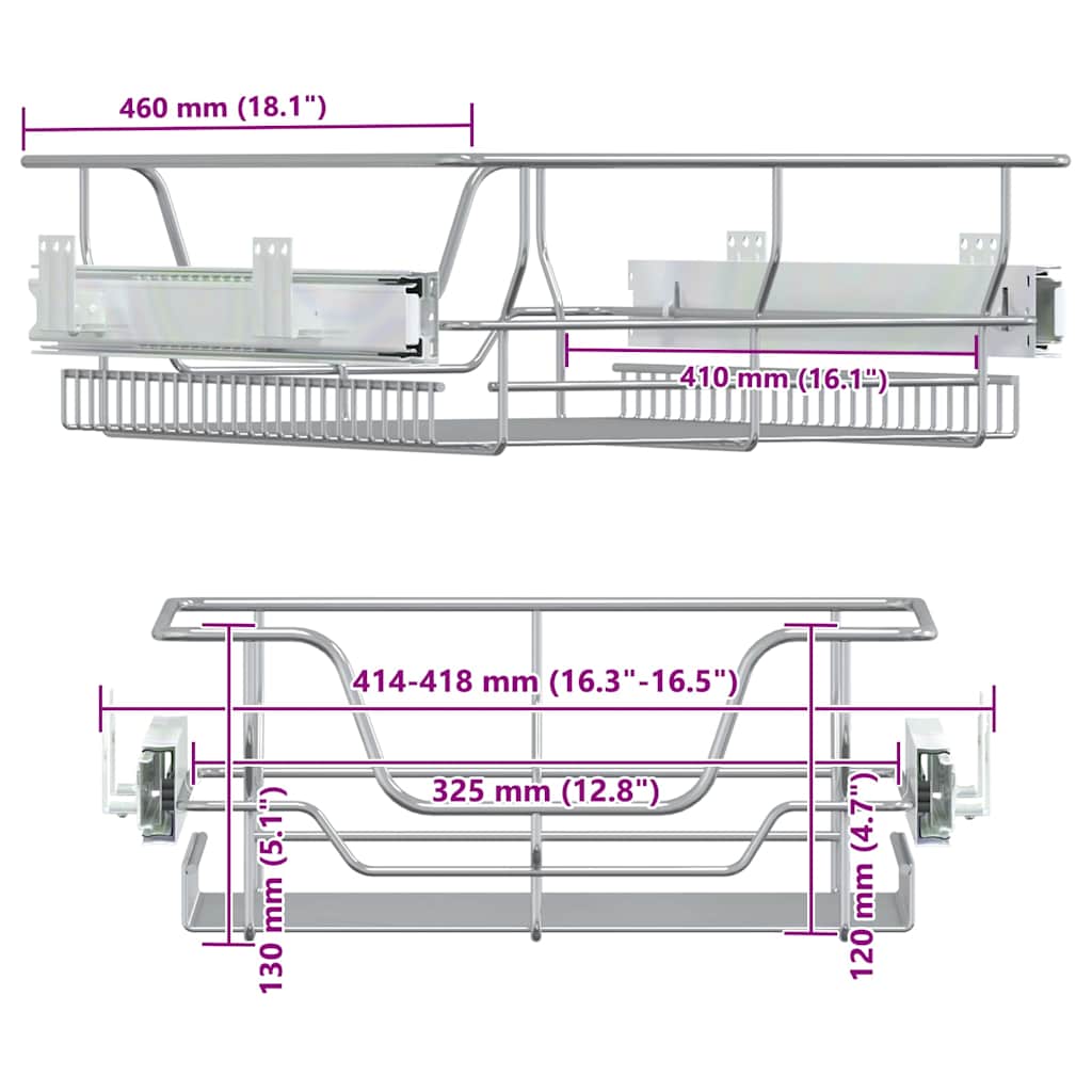 Cestini da cucina in filo metallico, 2 pezzi, estensibili, argento, 45 cm