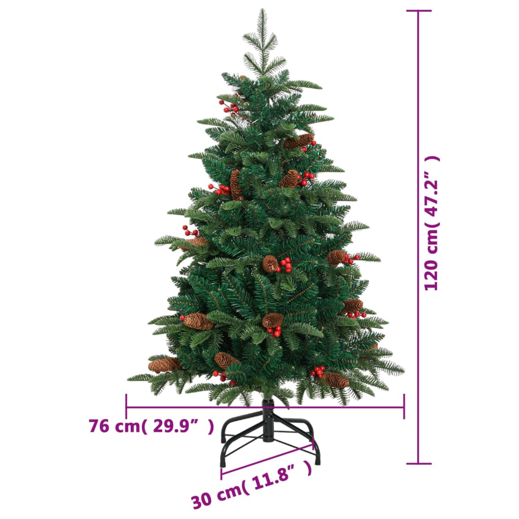 Albero di Natale artificiale, pieghevole, con pigne e bacche, 120 cm