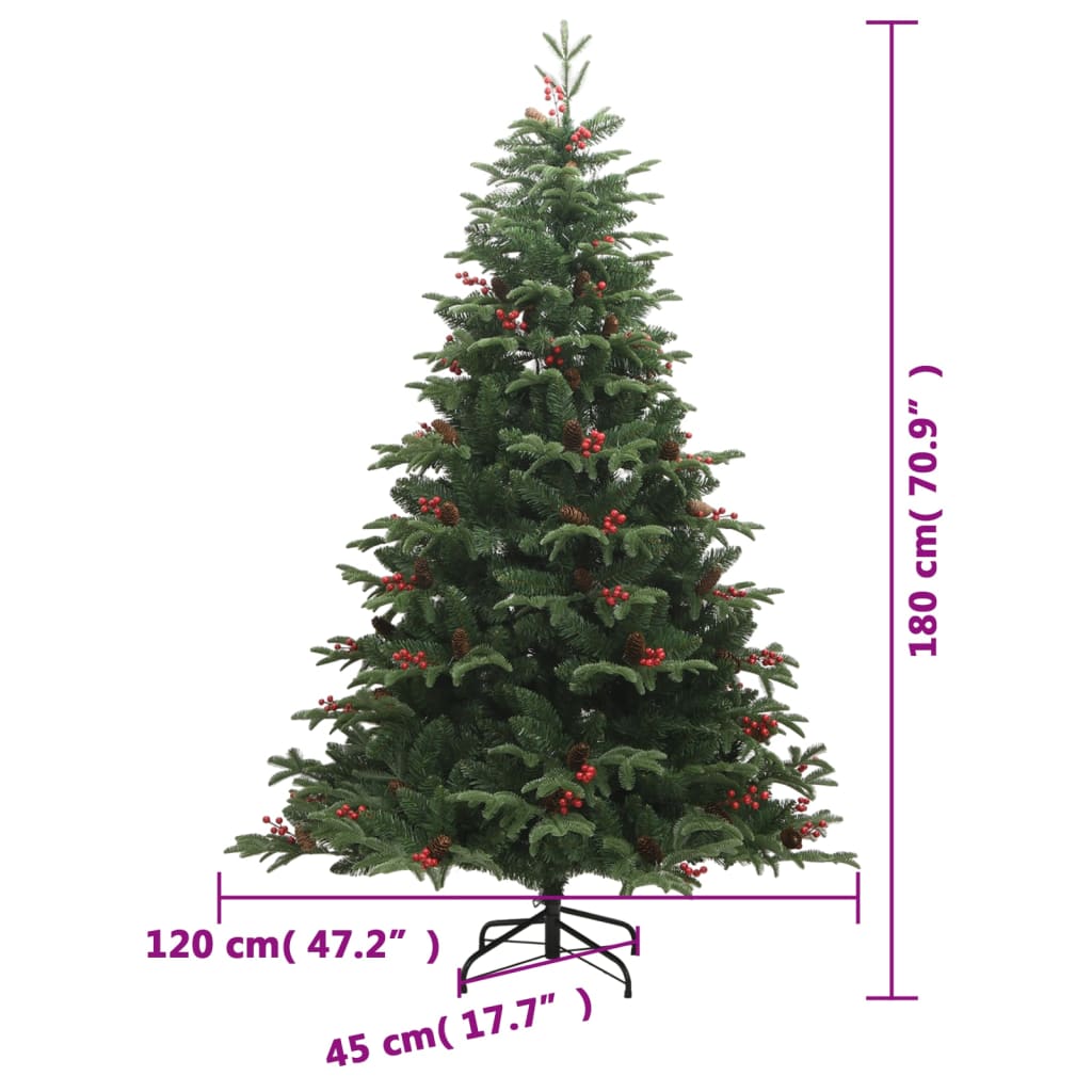 Albero di Natale artificiale, pieghevole, con pigne e bacche, 180 cm
